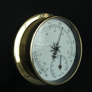 Thermomètre hygromètre mural mécanique à cadran avec boîtier en laiton poli - Product Image 2