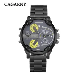 Cagarny relógios masculinos de pulso, moda masculina, quartzo, caixa grande, dourado, aço inoxidável, d6820