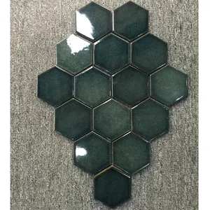 Telha de parede mosaico de vidro azul hexagonal