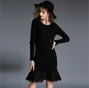 2017 Printemps nouvelle arrivée 12GG chandail robe, dentelle bas chandail à manches longues ras du cou robe pour femmes - Product Image 2