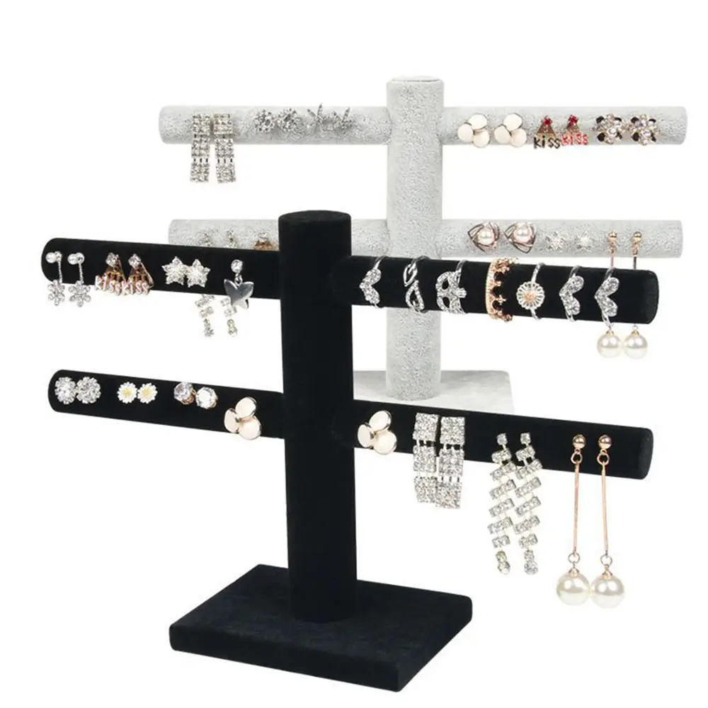 2 Layer T-Bar Earring Display Jewelry Display Velvet Rack Earring Rack Holder For Women Jewelry Display Stand For Earri