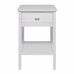 White Wood Bedside <strong>Drawer</strong> with Shelf Cabinet <strong>Side</strong> <strong>Table</strong> Storage Unit - Product Image 2