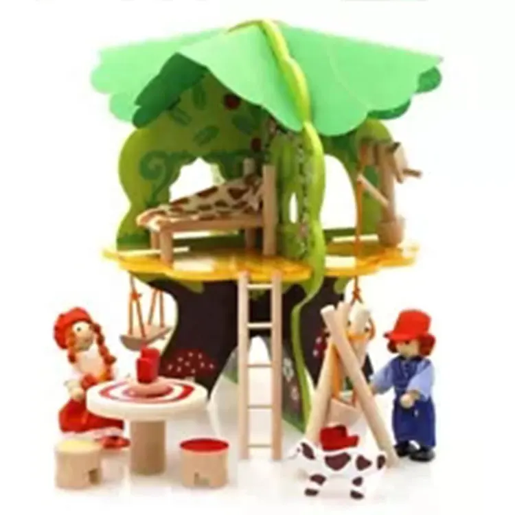 Fatti a mano montare 3D puzzle bambini finge di gioco di legno Albero di casa di giocattoli per bambini fai da te in legno albero treehouse giocattoli