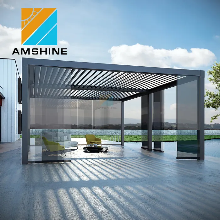 Pérgola impermeable de lujo para jardín, gazebo de aluminio para patio al aire libre con cortinas retráctiles, 3x4m