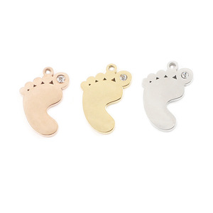 <span class=keywords><strong>Pendentif</strong></span> artisanal poli pour les pieds de bébé, fait à la main, avec strass, en acier inoxydable, 1 pièce, 21.5x15mm - Product Image 1