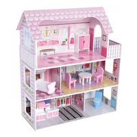 Heißer Verkauf New Design Girls Pink DIY Holz spiel möbel Big Doll House Kits Miniatur Puppenhaus