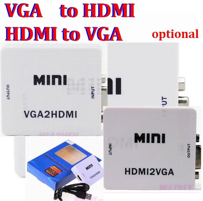 Convertidor Mini VGA a HDMI a vga, adaptador 1080P VGA2HDMI HDMI2VGA para PC, portátil, DVD a HDTV Proj