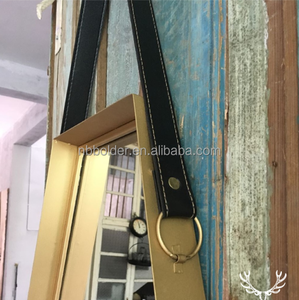 Wholesale Contemporary <strong>Gothic</strong> Decorative Goemetry Gold Metal Hanging Wall Coffin <strong>Mirror</strong> with Leather Belt for Living Room - Product Image 2