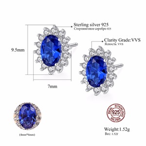 Boucles d'oreilles clous CZCITY au design unique avec <span class=keywords><strong>saphir</strong></span> <span class=keywords><strong>bleu</strong></span>, en argent sterling 925, bijoux raffinés, boucles d'oreilles tendance - Product Image 2