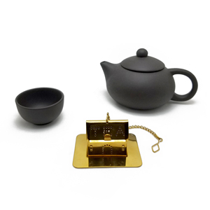 Infuseur à thé en forme <span class=keywords><strong>de</strong></span> mini-<span class=keywords><strong>maison</strong></span> en acier inoxydable plaqué or titane, écologique, marque Lechi, avec chaîne - Product Image 3