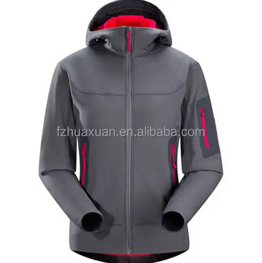 Grey softshell winter thick jacket man with hood