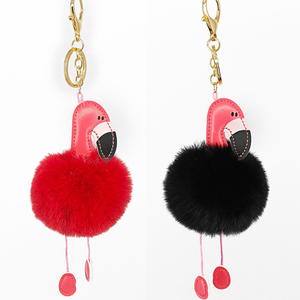 Yongze conejo bola llavero con el oído piel monstruo peludo llavero flamenco pompom bolso Faux fur furry Ball llaveros mujer - Product Image 4