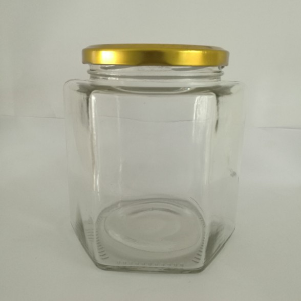 square shaped honey glass jar jam / storage jar with screw metal lid