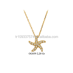 14K oro sólido mar estrella encanto luz collar joyería fina para mujeres hecho en Turquía - Product Image 1