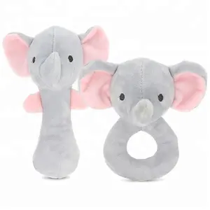 Prima Educazione Morbido Peluche Grigio Elefante Crepitio Del Bambino Set Con Suono Personalizzato Carino Animale Campana di Mano Farcito Peluche di Crepitio del bambino giocattoli