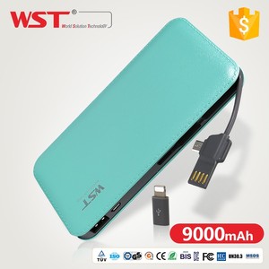 Comercio al por mayor de alta calidad de cuero de LA PU monedero diseño incorporado cable 2 en 1 función durable banco portable - Product Image 1