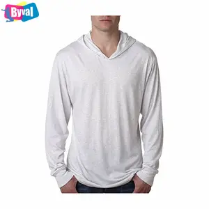 Erkek uzun kollu düz boş T Shirt pamuklu T Shirt özel tek Jersey kapşonlu T-Shirt OEM toplu düşük fiyat erkekler kadınlar