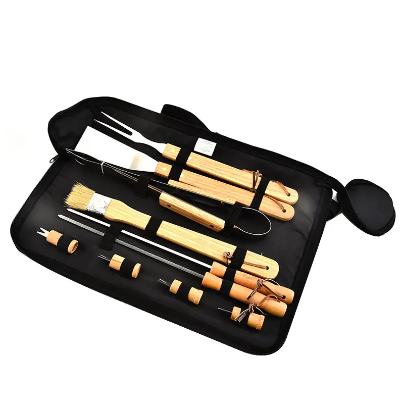 Ensemble d'outils de cuisson pour Barbecue, outil de BBQ Portable avec manche en bois, en acier inoxydable