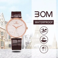 Montre à quartz fine en gros, cadran en pierre de marbre, boîtier en acier inoxydable, montre-bracelet étanche pour homme