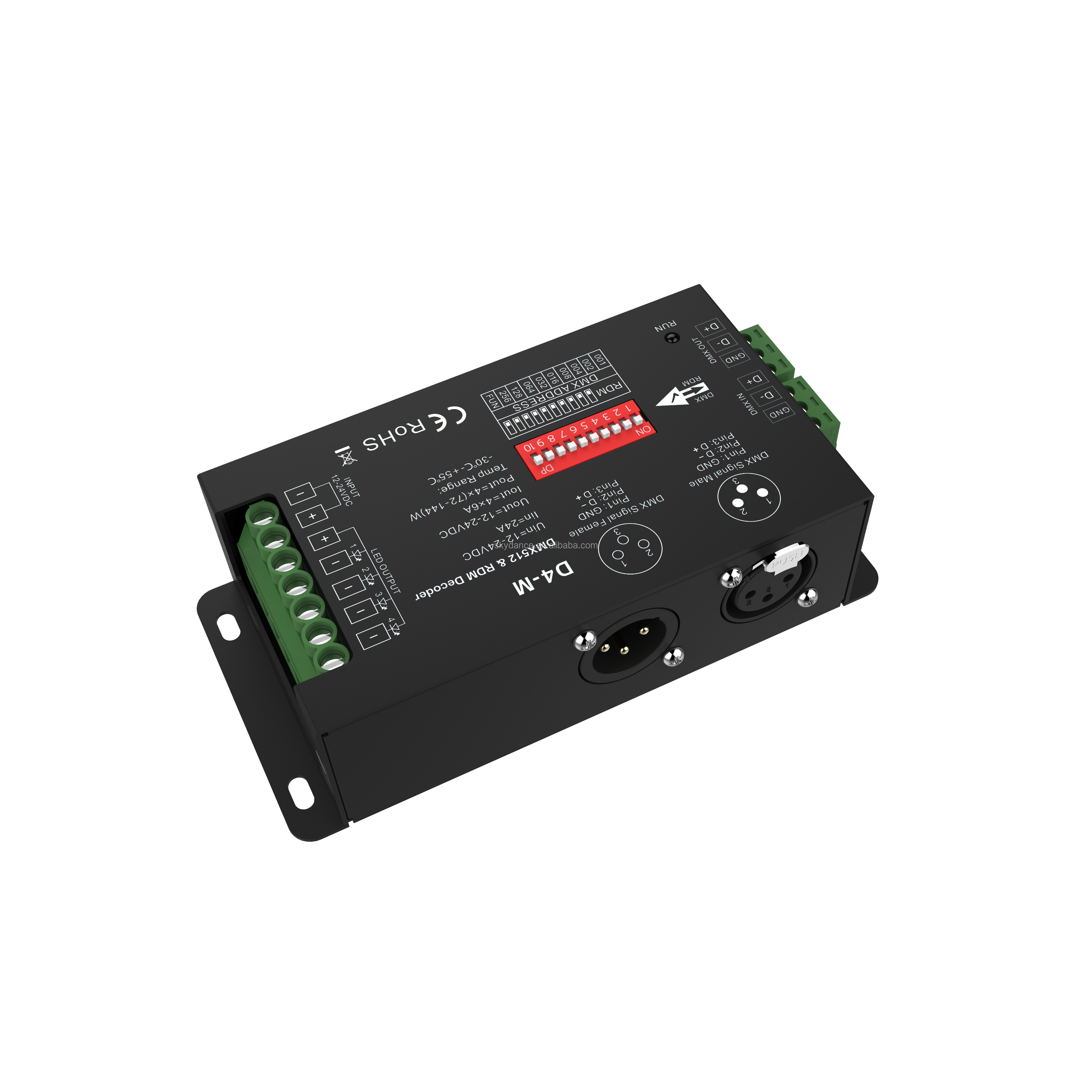 SKYDANCE D4-M 24A RGBW DMX512 RDM декодер DMX контроллер приемника DMX с входом XLR3 и DIP-переключателем