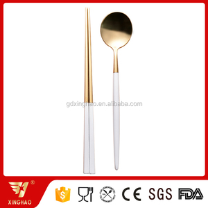 Wedding Gift Set Plated <strong>Spoon</strong> and Chopsticks Set Gold Camping CLASSIC Stainless Steel Square Camping Kitchen