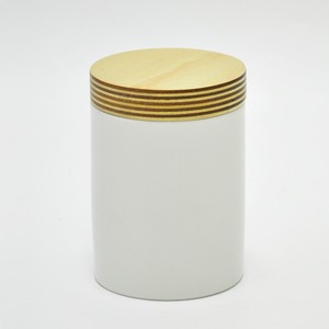 Recipiente de cerámica con tapa redonda grande de MDF blanco - Product Image 2