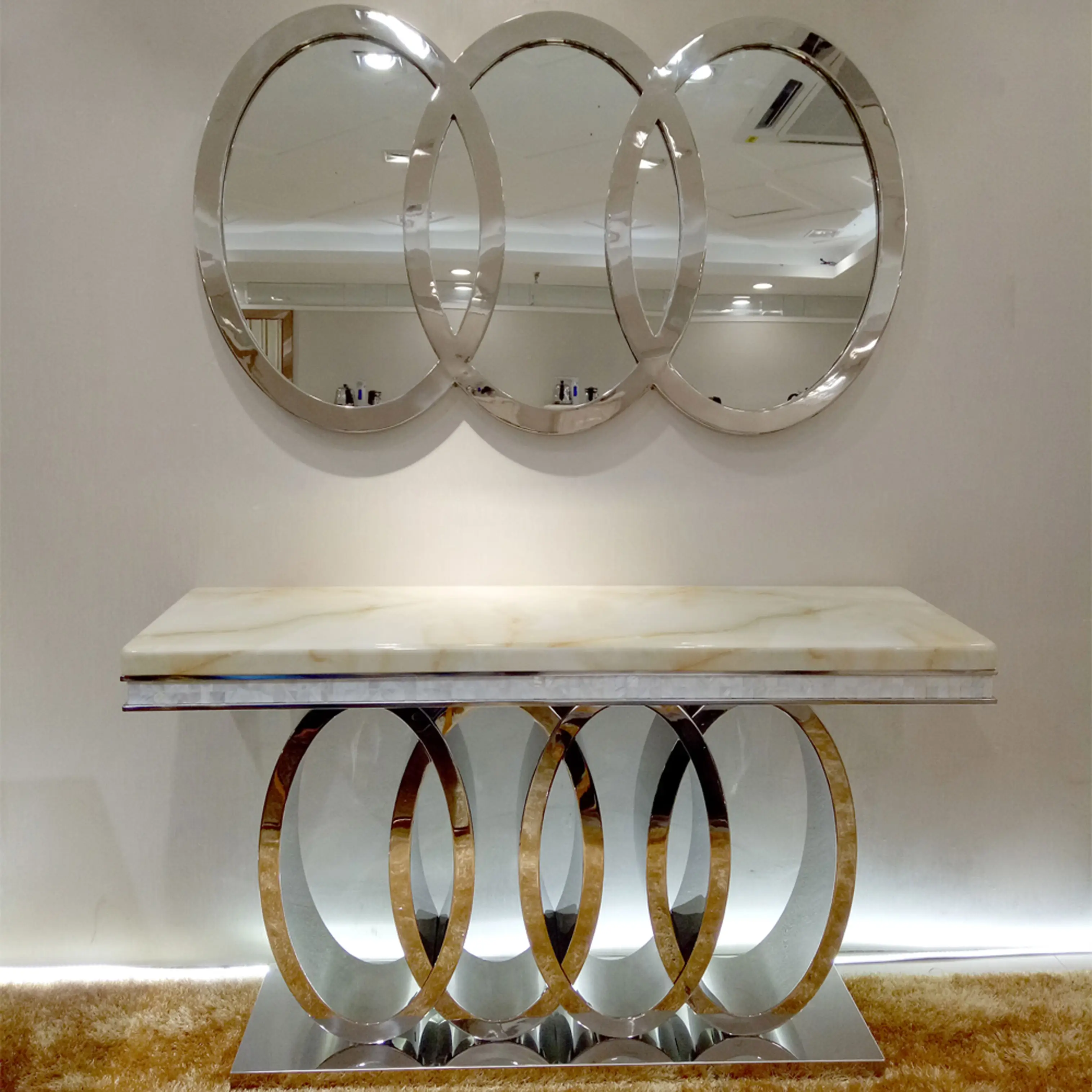 Nouvelle arrivée hôtel cinq étoiles de luxe en acier inoxydable doré marbre console