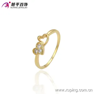 13469 Xuping 14k color oro romántico anillo con dos coraciones, uno con joyas y el otro vacío para mujer