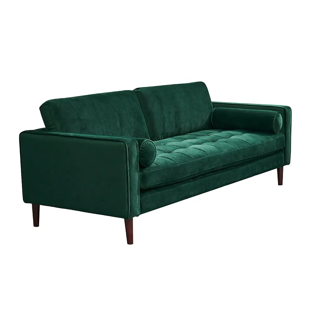Divano moderno in velluto verde per il tempo libero con cuscino Design commerciale mobili soggiorno divano trapuntato