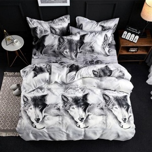 Ensemble de literie 100% polyester imprimé en 3D brodé fleur plante et Animal <span class=keywords><strong>loup</strong></span> chien drap taie d'oreiller et housse de <span class=keywords><strong>couette</strong></span> ensembles - Product Image 5