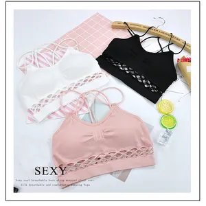 Pink Camisole Ladies Wrapped Chest Tube Top Underwear Sexy Thread Hollow Bra with Busty Pad Beauty Back Bra