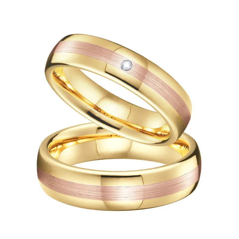 Anillos de carburo de tungsteno personalizados para hombre y mujer, joyería de boda, anillos chapados en oro amarillo rosa de 18K