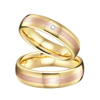 Cincin Tungsten Karbida Pria dan Wanita, Perhiasan Pernikahan Jari Berlapis Emas Mawar 18K Pasangan Kustom