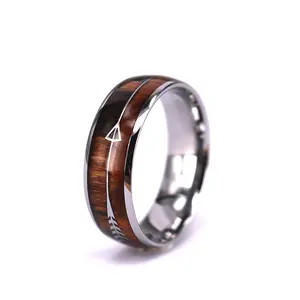 Custom Engraved 8mm Tungsten Wood Ring ,Redwood and Boho Arrow Inlay Tungsten Wood Ring,Bohemian Wedding Ring