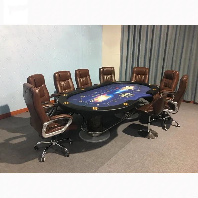 Mesa de pie ovalada de lujo de Texas hold'em para 10 personas, disco de cartas de póker de casino