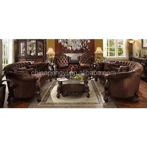 Set di Divani di Lusso in Stile Europeo Vintage, Struttura in Legno Massello Artigianale, Elegante Tessuto, Arredamento <span class=keywords><strong>Classico</strong></span> per <span class=keywords><strong>Soggiorno</strong></span> - Product Image 1