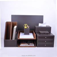 Suministros de oficina de cuero Caja de almacenamiento de archivos de escritorio Portalápices de negocios multifuncional Juego de papelería Oem Pu Leather Memo Box