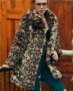 Giacca da donna in pelliccia di leopardo medio cappotto completo di pelliccia soffice pelliccia pelosa abbigliamento artificiale rosso viola inverno - Product Image 4
