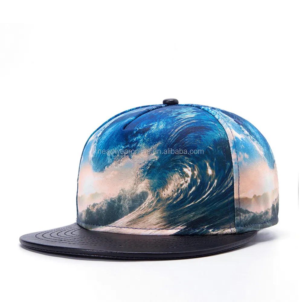 Nueva tendencia Full Printed Hip Hop Sports Hat Gorras Venta al por mayor Logotipo personalizado 5 Panel Fitted Snapback Cap