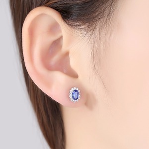 Boucles d'oreilles clous CZCITY au design unique avec <span class=keywords><strong>saphir</strong></span> <span class=keywords><strong>bleu</strong></span>, en argent sterling 925, bijoux raffinés, boucles d'oreilles tendance - Product Image 3