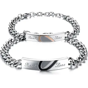 Romantic Real Love Half Heart <strong>Couple</strong> <strong>Bracelet</strong> <strong>Touch</strong> Customised His and Hers Heart Matching <strong>Bracelet</strong> <strong>for</strong> Pour <strong>Couple</strong> - Product Image 1
