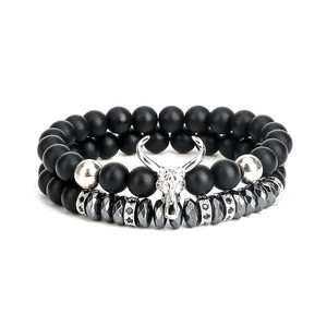 Punk CZ testa di toro uomo bracciale uomo moda 8MM bue opaca perline in pietra onice Charm braccialetti e braccialetti con filo di macramè <span class=keywords><strong>gioielli</strong></span> - Product Image 4