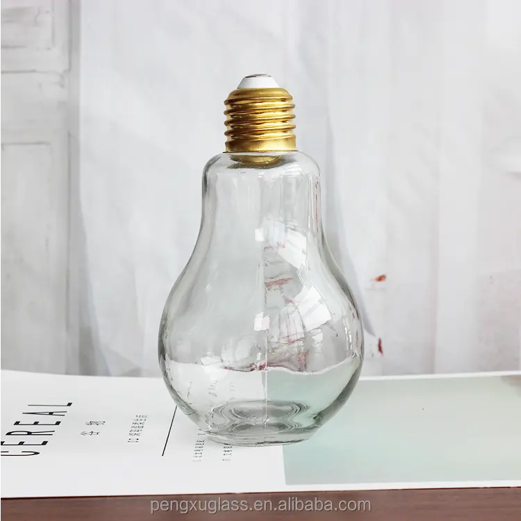 Hielo bebida fría de la botella de vidrio de 400ml bombilla de luz de cristal de la botella de jugo con tapa de oro y paja
