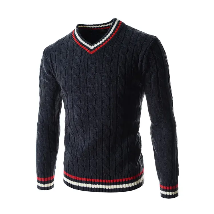 Fashion Brand Mens Sweater V Neck Knitting Patterns Mens Sweaters Pure Color Warm Pull Homme Sweater