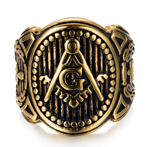 2024 anello da uomo Vintage 316L in acciaio inossidabile oro libero muratore massonico maschio retrò Punk anello nero gioielli - Product Image 2
