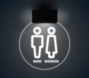Индивидуальный подвесной Круглый акриловый знак для туалета из нержавеющей стали для мужчин и женщин, светодиодный светильник для ванной комнаты, вывеска для туалета