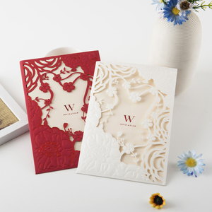 Chino rojo blanco elegante corte láser Tarjeta de invitación de boda de alta calidad tarjetas de boda - Product Image 2