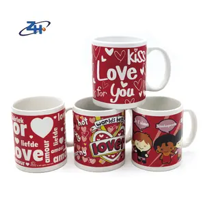 Vente en gros de décalcomanies rondes personnalisées tasses à café blanches bonne céramique minimaliste saint valentin durable HANDGRIP boire