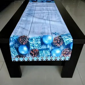 Jingle Bell-mantel de diseño de madera de estilo azul, mantel con estampado de maíz de pino, hecho de Telas tejidas de poliéster de 190gsm