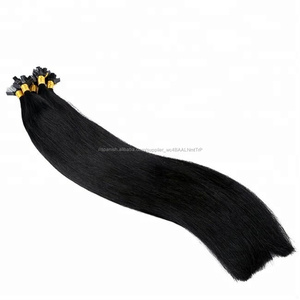 <span class=keywords><strong>Cabello</strong></span> humano <span class=keywords><strong>Natural</strong></span> #1 color ruso trama extensiones de <span class=keywords><strong>cabello</strong></span> de punta plana 8-32 "<span class=keywords><strong>en</strong></span> la acción - Product Image 2